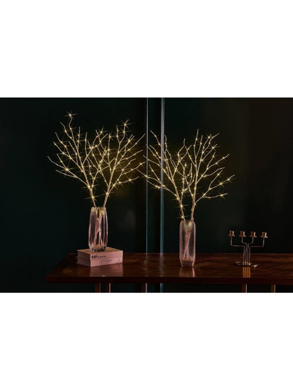 30in Lighted Birch Twig Branches with Timer - 100 LED Indoor/Outdoor Decor, 2